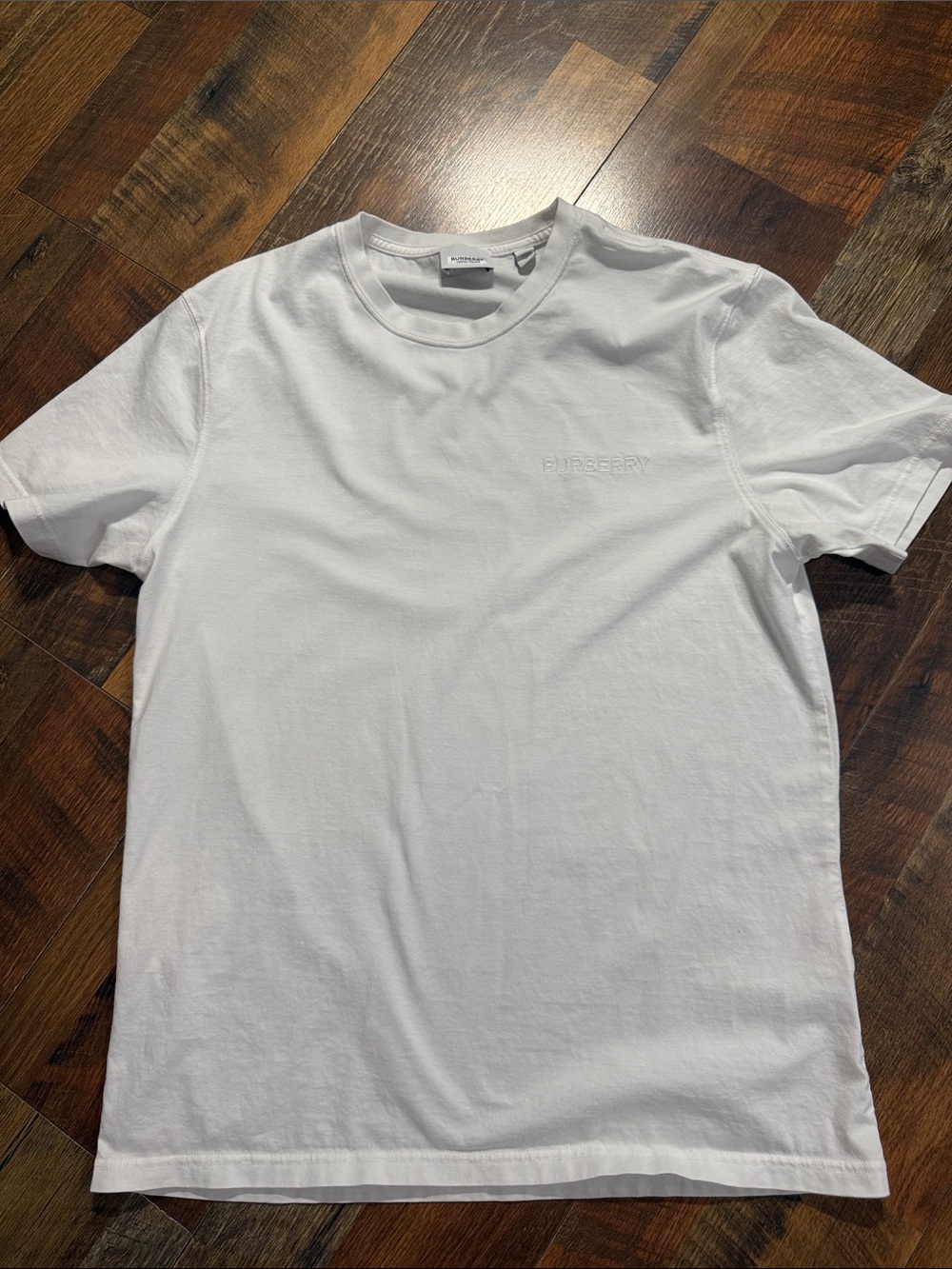 Burberry Embroidered Tonal Logo Cotton T-Shirt White Medium Gently Used